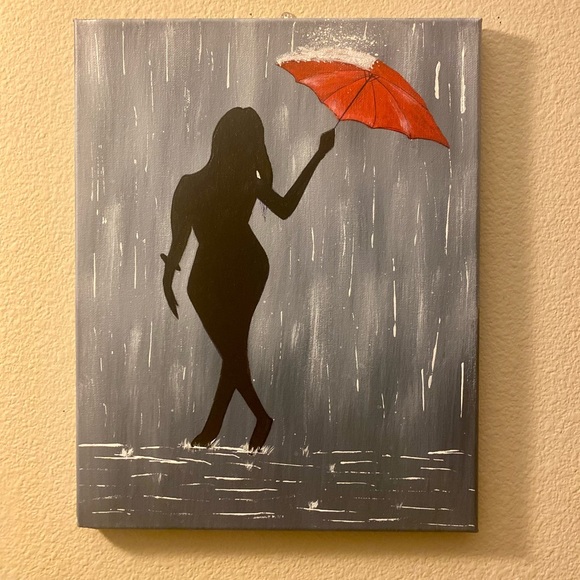 Girl with red umbrella painting